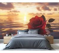 YXQAIED Papel pintado floral, papel tapiz de rosas rojas para sala de estar, papel de pared de dormitorio de flores, no autoadhesivo, mural grande 3D rojo y póster de decoración del hogar, 366 x 254