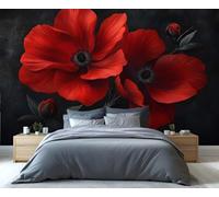 YXQAIED Papel pintado floral rojo de 200 x 140 cm, papel pintado mural vintage negro y rojo, hermosas flores para decoración de dormitorio, sala de estar, no autoadhesivo