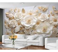 YXQAIED Papel pintado fotográfico de rosas en relieve, papel de pared floral en relieve europeo, escultura retro, papel pintado fotográfico floral, murales grandes, decoración para sala de estar