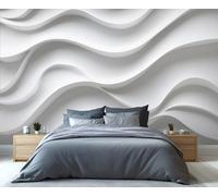 YXQAIED Papel pintado geométrico blanco, papel tapiz de rayas abstractas para sala de estar, papel de pared de dormitorio con ondas blancas, no autoadhesivo, nórdico moderno, mural grande 3D y póster