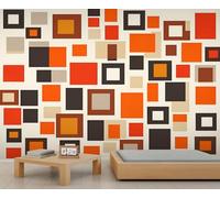 YXQAIED Papel pintado geométrico, papel pintado naranja y negro de los años 70 para sala de estar y decoración del hogar, papel pintado retro con formas modas para dormitorio, mural de pared con