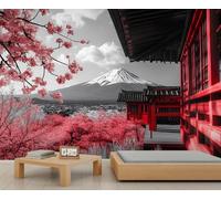 YXQAIED Papel pintado japonés, papel pintado asiático japonés para sala de estar, papel pintado de flores de cerezo de montaña japonesa, papel pintado para dormitorio, murales de paisaje para cocina