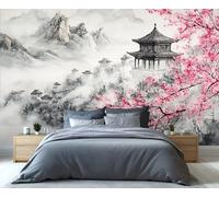 YXQAIED Papel pintado japonés, papel pintado de flores de cerezo rosa para sala de estar, papel pintado de tinta, papel pintado para dormitorio, murales de pared para decoración de apartamentos y