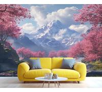 YXQAIED Papel pintado japonés, papel pintado de montaña nevada de invierno para sala de estar, papel pintado de flores de paisaje retro para dormitorio, mural de pared de paisaje para decoración del