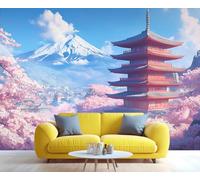 YXQAIED Papel pintado japonés, papel pintado de puerta de santuario para sala de estar, papel pintado de flores de montaña, papel pintado de dormitorio, mural fotográfico grande para decoración de
