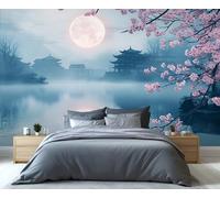 YXQAIED Papel pintado japonés, papel tapiz de jardín y puente para sala de estar, papel pintado personalizado con árboles de arce rojo otoñal, murales de pared 3D de paisaje natural para dormitorio