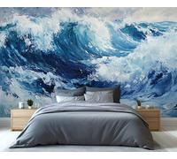 YXQAIED Papel pintado japonés, papel tapiz de olas del océano, papel de pared para sala de estar, no autoadhesivo de olas azules, murales de pared 3D y decoración de habitación, 390 x 260 cm