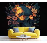 YXQAIED Papel pintado mexicano del Día de los Muertos, papel de pared de flores retro, papel pintado gótico no autoadhesivo para sala de estar, murales de pared de departamento y decoración de