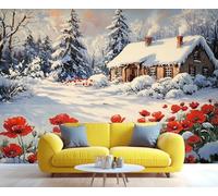 YXQAIED Papel pintado, papel pintado de amapola, papel pintado de cabaña de bosque para sala de estar, papel de pared de dormitorio de campo de invierno, no autoadhesivo, murales de pared grandes