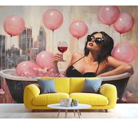 YXQAIED Papel pintado, papel pintado de mujer de moda para dormitorio, decoración del hogar de chicas callejeras y mural grande, papel pintado de paisaje urbano para sala de estar, no autoadhesivo