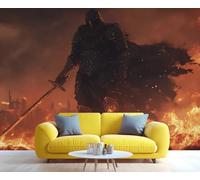 YXQAIED Papel pintado Samurai, papel tapiz de oscuridad para sala de estar, papel de pared de dormitorio de guerrero de llamas, no autoadhesivo, mural grande 3D de guerra y póster de decoración del