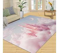 YXQAIED Pink Castle - Alfombras 3D para sala de estar, color rosa fantasía para dormitorio, 80 x 150 pulgadas, estampado de palacio de niñas, antideslizante, lavable, alfombra de pelo corto para