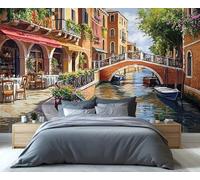 YXQAIED Romántico Venecia mural mural para sala de estar, murales de pared de ciudad europea para dormitorio, arquitectura de la ciudad, canal de arquitectura de la ciudad, papel pintado fotográfico