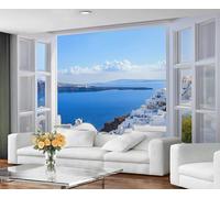 YXQAIED Santorini - Papel pintado de Grecia, papel tapiz de océano azul para sala de estar, papel de pared de dormitorio con paisaje europeo, no autoadhesivo, mural grande 3D y póster de decoración