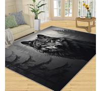 YXQAIED Wilderness Wolf Alfombra de 160 x 230 cm, alfombra de lobo negro y gris para niños, alfombra de área de bosque brumoso para dormitorio, alfombra de área de lobo aullido, lavable para