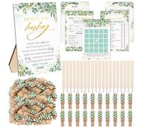 YXSJAS El kit de juego Greenery Baby Shower incluye tarjetas de juego de baby shower con tarjetas de predicción, lápices, pinzas para la ropa, no digas bebé, signo de género neutro para revelación de