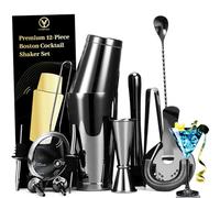 YXT&BEYOND Negro Juego de Cocteleras 12 Piezas, 550ml+850ml Kit de Cocteleria Acero Inoxidable Profesional, Set de Coctelería para Bar Home Pub, Regalo de Cocktail Kit Elegante, Mojito Martini, Negro