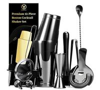 YXT&BEYOND Set Shaker para Cocktail 12 Piezas, Kit de Preparación Cocktail Acero Inoxidable Profesional, Accesorios para Bar Home Pub, Regalo de Cocktail Elegante para Mujeres, Negro