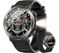Yxtel Reloj Inteligente Hombre Militar con Linterna LED y Brújula, Smartwatch Hombre 1.45" Llamadas Bluetooth, 960mAh,123 Modos Deporte, Monitor Cardíaco 24h,SpO2, Sueño, IP68, 2 Correas (iOS/Android)