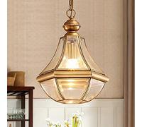 YXWYXWA 1-Light Pendant Light Single Head Glass American Style Full Copper Lanterns Indoor/Outdoor Waterproof Villa Kitchen Hanging Lighting Antique Glass Shade Interesting