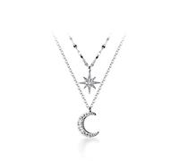 YXWYXWA 925 Sterling Silver Star y Moon Sparkling Starry Link Cadina Colgantes de Colgante para Mujeres prevenir Joyas de alergia