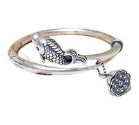 YXWYXWA anklets Fashion Decoration Bracelets Silver Anklets for Women,925 Sterling Silver Bangle Vintage Ethnic Double Fish Pendant Cuff Bangle Adjustable Open Amulet Bracelet Eternity Jewelry