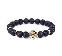 YXWYXWA Bracelet Beaded Bracelets,Natural Black Lava Stone Beads Beaded Bracelets,Gold Lion Head Pendant Bangles,Elastic Crystal Bracelet Reiki Crystal Jewelry for Men Women