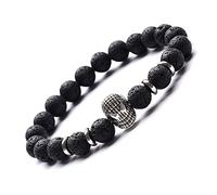 YXWYXWA Bracelet Beaded Bracelets,Natural Black Lava Stone Beads Beaded Bracelets,Silver Mask Pendant Bangles,Elastic Crystal Bracelet Fashion Crystal Jewelry for Men Women
