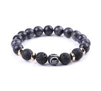 YXWYXWA Bracelet Beaded Bracelets,Natural Black Striped Stone Beads Beaded Bracelets,Black Lava Aquarius Pendant Bangles,Elastic Crystal Bracelet Reiki Crystal Jewelry for Men Women