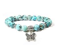 YXWYXWA Bracelet Beaded Bracelets,Natural Blue Speckled Stone Beads Beaded Bracelets,Silver Butterfly Pendant Bangles,Elastic Crystal Bracelet Fashion Crystal Jewelry for Men Women