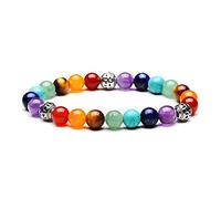 YXWYXWA Bracelet Beaded Bracelets,Natural Colorful Stone Beads Beaded Bracelets,Silver Round Pendant Bangles,Elastic Crystal Bracelet Fashion Crystal Jewelry for Men Women