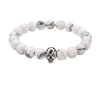YXWYXWA Bracelet Beaded Bracelets,Natural White Turquoise Beads Beaded Bracelets,Silver Skull Pendant Bangles,Elastic Crystal Bracelet Fashion Crystal Jewelry for Men Women