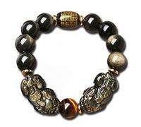 YXWYXWA Bracelet Feng Shui Gold Obsidian/Pi Yao Wealth Bracelet Tiger Eye Stone Reiki Crystal Bracelet Spiritual Chakra Bracelet Amulet Lucky Adjustable Ward Off Evil Bracelet Men Women,Style d,12mm
