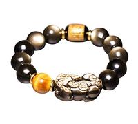 YXWYXWA Bracelet Feng Shui Gold Obsidian/Pi Yao Wealth Bracelet Tiger Eye Stone Reiki Crystal Bracelet Spiritual Chakra Bracelet Amulet Lucky Adjustable Ward Off Evil Bracelet Men Women,Style d,12mm