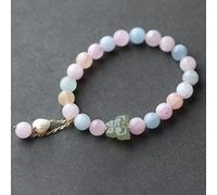 YXWYXWA Bracelet Natural Crystal Bracelet 8MM Colorful Morganite Baroque Pearl Carved Hetian Jade Feng Shui Butterfly Lucky Charm Multi Gem Elastic Bracelet Amulet for Women Girls Love Luck Prosperity