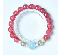 YXWYXWA Bracelet Natural Crystal Bracelet 9MM Strawberry Quartz Grey Moonstone Aquamarine Carved Feng Shui Rose Lucky Charm Bracelet Sipiritual Amulet for Women Good Luck Money Prosperity Femininity