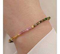 YXWYXWA Bracelet Natural Crystal Bracelet Faceted Tourmaline Cube Beads Gilded Sterling Silver Feng Shui Lucky Charm Fine Elastic Bracelet Spiritual Amulet for Money Prosperity,Pink