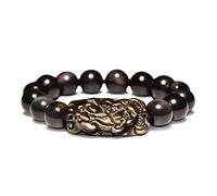 YXWYXWA Bracelet Natural Gold Obsidian/Piyao Wealth Bracelet Reiki Crystal Bracelet Spiritual Chakra Bracelet Amulet Lucky Adjustable Ward Off Evil Bracelet Men Women,Style d,14mm
