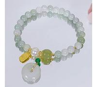 YXWYXWA Bracelet Natural Jade Bracelet 6mm Jadeite Freshwater Pearl Feng Shui Lucky Harmony Buckle Charm Gilded Fu Pendant FEI Cui Beaded Elastic Bracelet Amulet for Women Money Prosperity Meditation