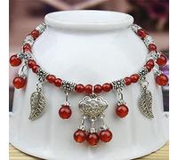YXWYXWA Bracelet Natural Red Blue Black Agate Tibetan Silver Anklet Bracelet Chain Feng Shui Spiritual Amulet Charm Chakra Gems Authentic Crystal Adjustable Anklet Good Luck Gift Women,Bell