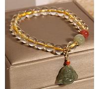 YXWYXWA Bracelet Natural Yellow Crystal Bracelet 7MM Citrine Agate Hetian Jade Feng Shui Carved Laughing Buddha Lucky Charm Pendant Elastic Bracelet Meditation Amulet for Money Wealth Prosperity