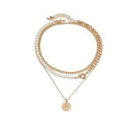 YXWYXWA Collar de Cadena de acera en para Hombres múltiples múltiples de compás con Perlas de Plata/aleación de Oro con Broche de Langosta joyería Elegante