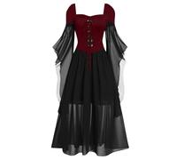 YXWYXWA Costumes for Women 2025 Renaissance Gothic Dress Medieval Off Shoulder Lace Batwing Sleeve Dress Cosplay Dress