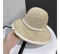 YXWYXWA Foldable Pearl Wide Brim Floppy Girls Sun Hat Crochet Women Beach Travel Lady Cap Female