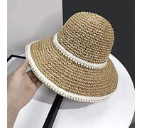 YXWYXWA Foldable Pearl Wide Brim Floppy Girls Sun Hat Crochet Women Beach Travel Lady Cap Female