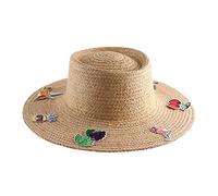 YXWYXWA Hat Women's Flat Top European and American Large Eaves Embroidery Sunshade Sunscreen Holiday Hat