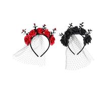 YXWYXWA Headbands Day of The Dead Headband Rose Veil Hair Band Gravestone Head Hoop for Cosplay Party