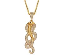 YXWYXWA Hip Hop Iced out Cobra Serpiente Collar con Colgante Micropave Chapado en Oro 14 Quilates Diamante imitación Amantes de los Animales Joyería para Hombres y Mujeres