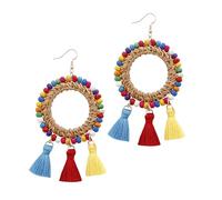YXWYXWA Jewelry Boho Handwoven Rattan Hoop Earrings,Round Shape Bohemian Dangle Earrings Weaving Rope, Wood Jewelry