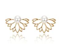 YXWYXWA Jewelry for Women Women Silver Earrings, Pearl Jacket Flower Stud Earrings For Women Fashion Jewelry Double Sided Gold Silver Plated Earrings Gifts For Girlfriend, Wife, Sister, Daughter,